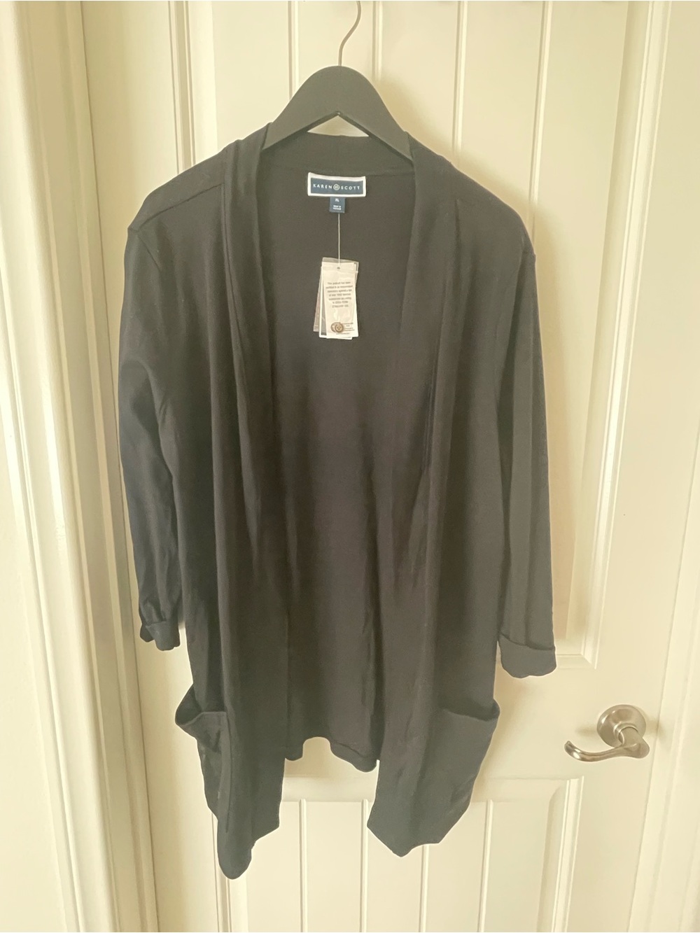 Karen Scott Black Open Front Lightweight Cardigan